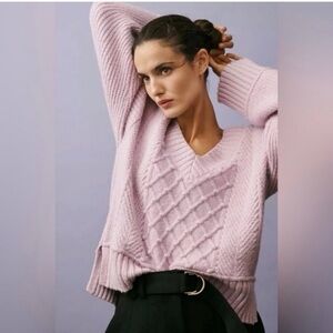 Anthropologie Maeve Lavender Cable Knit V-Neck Sweater